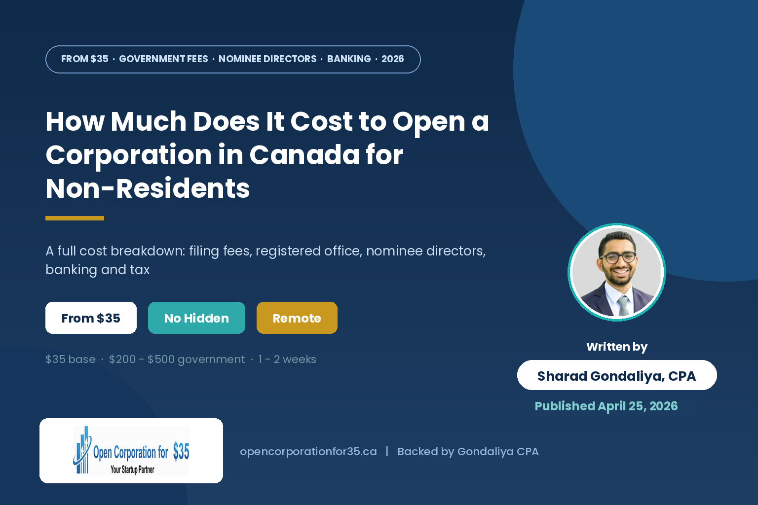 how much it costs to incorporate for non residents