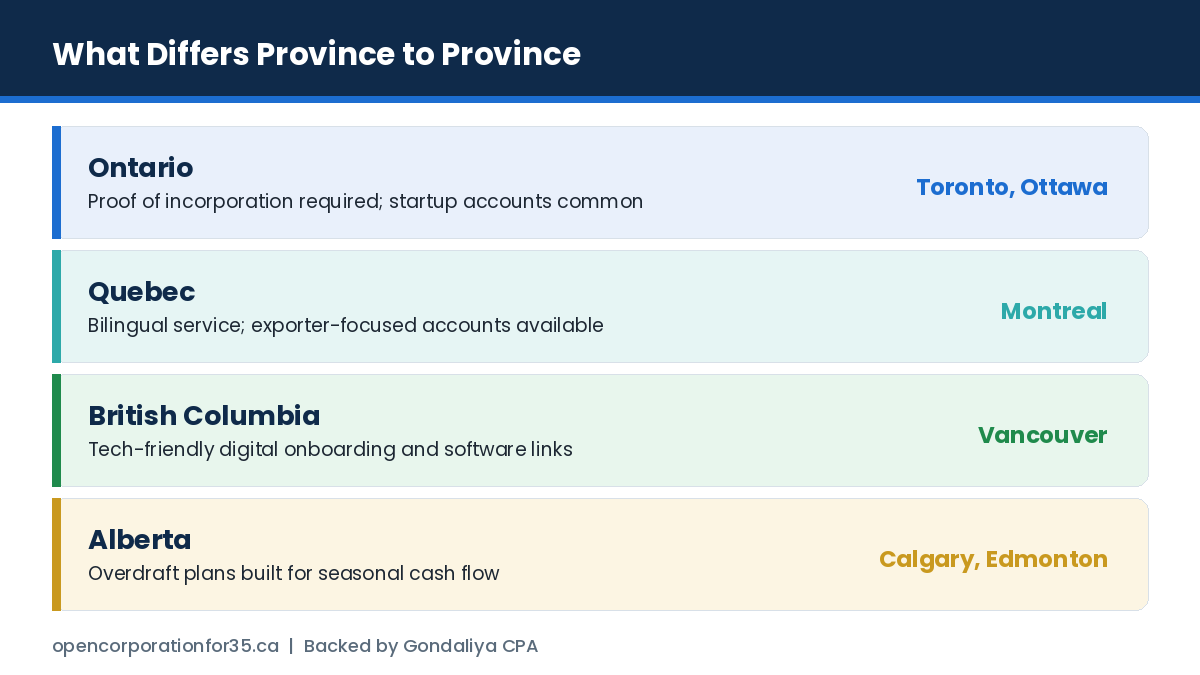 Business banking considerations by province: Ontario, Quebec, British Columbia and Alberta