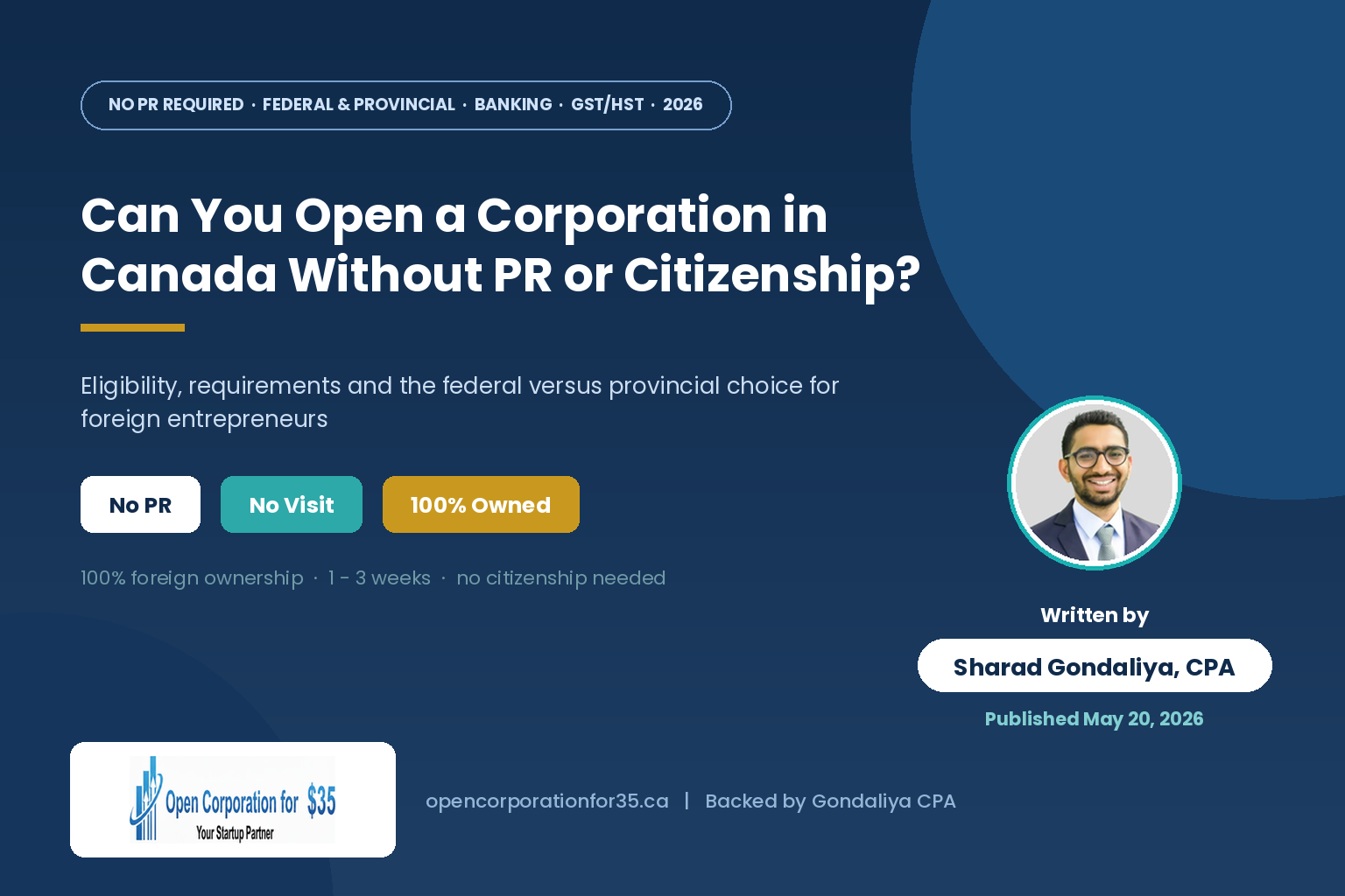 open a corporate in canada without pr