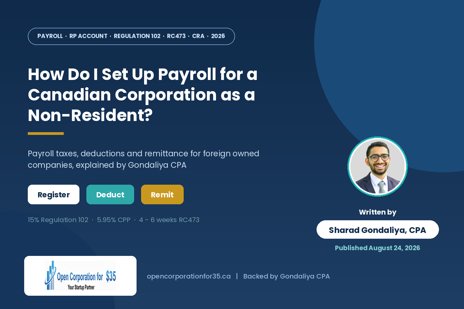How Do I Set Up Payroll for a Canadian Corporation as a Non-Resident?